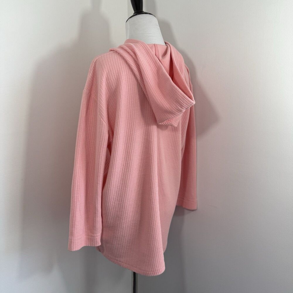 Lilla P Sweater Small Hoodie Waffle Knit Kangaroo Pocket 3/4 Sleeve Peach Glow - Picture 3 of 9